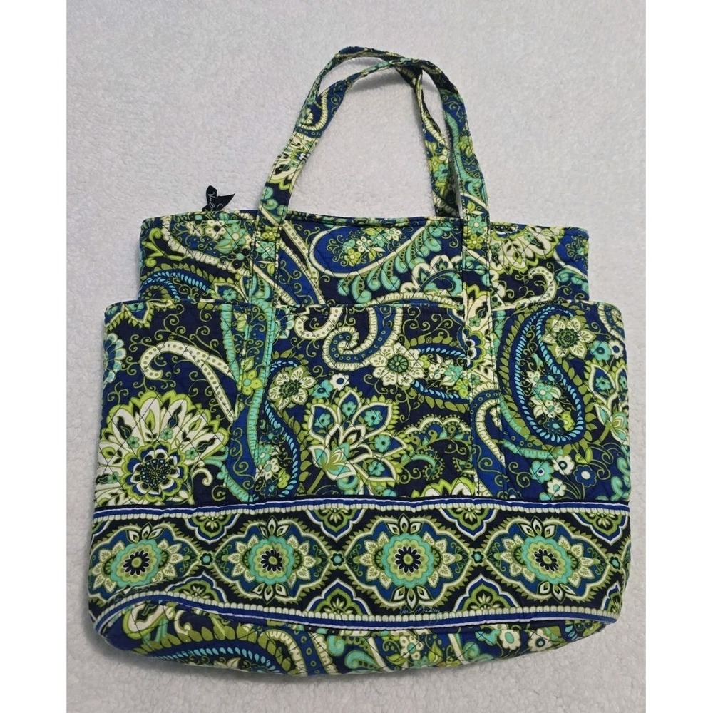Vera Bradley Large Tote Bag Rhythm And Blues Green And Blue Retired Print Bag